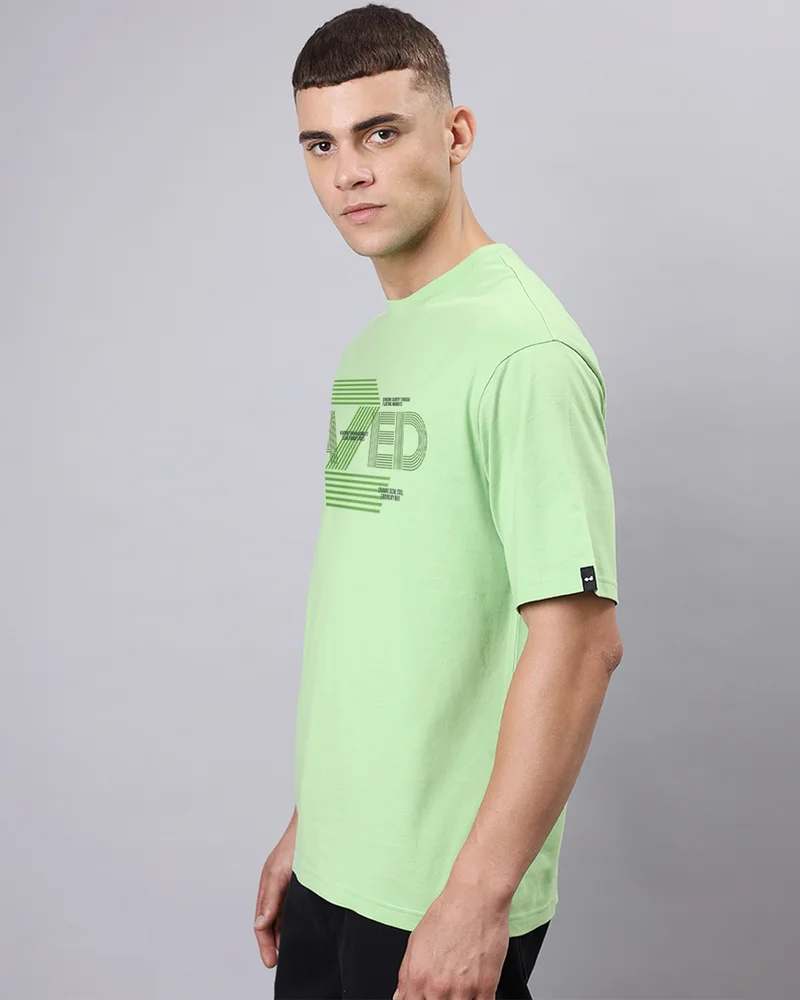 bewakoof Men's Jade Lime Green Dazed Typography Oversized T-shirt